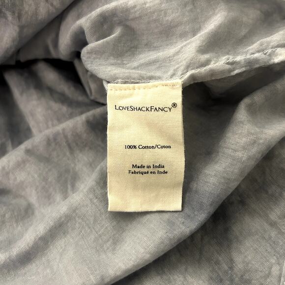 LoveShackFancy Natasha Heritage Mini Dress L Washed Denim Blue Ruffle Lace EUC - Picture 15 of 15